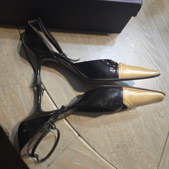 PRADA Sz 40 Brown Tan Patchwork High Heel Shoes Vintage - Picture 9 of 10